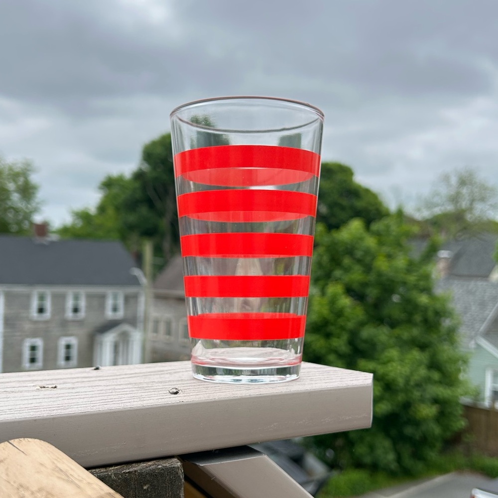Vintage MCM Libbey Red Striped Tapered Glass Tumbler (1)
